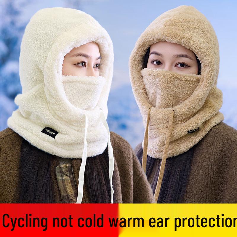 Men's Fluffy Winter Pullover Hat with Face Mask, Warm Scarf, and Velvet Windproof Ear Protection