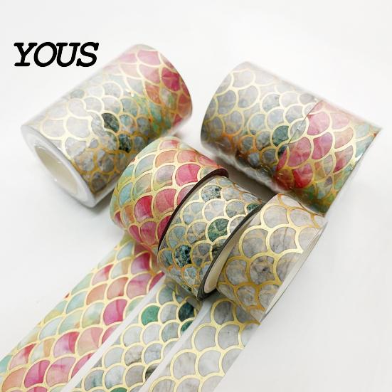 Decorative Masking Tape 3 Rolls Golden Foil Washi Tape, Retro Plaid Leaf Pattern Set Adhesive for DIY Crafts, Journal, Planner, Scrapbooking Supplies