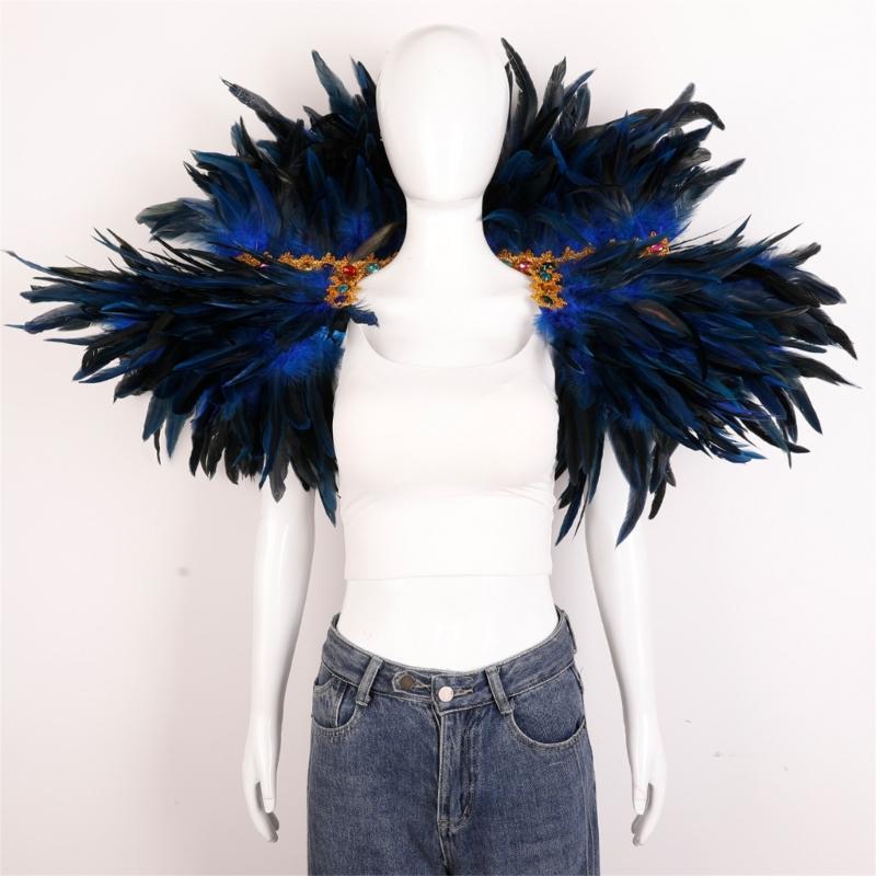 Veer Sjaal Cape Schouderomslag Gothic Veer Shrug Poncho Gouden Kraag Halloween Cosplay Kostuum voor Volwassenen Vrouwen