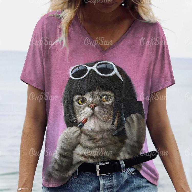 Fashion Streetwear Women Oversized T Shirt 3D Cat Print Summer Casual Short Sleeve Crew Neck Pullover Female Clothing