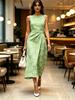Green Cat Printed Round Neck Sleeveless Midi Dress Modern Elegant Casual Fashion Women's Clothing For Spring Summer And Autumn