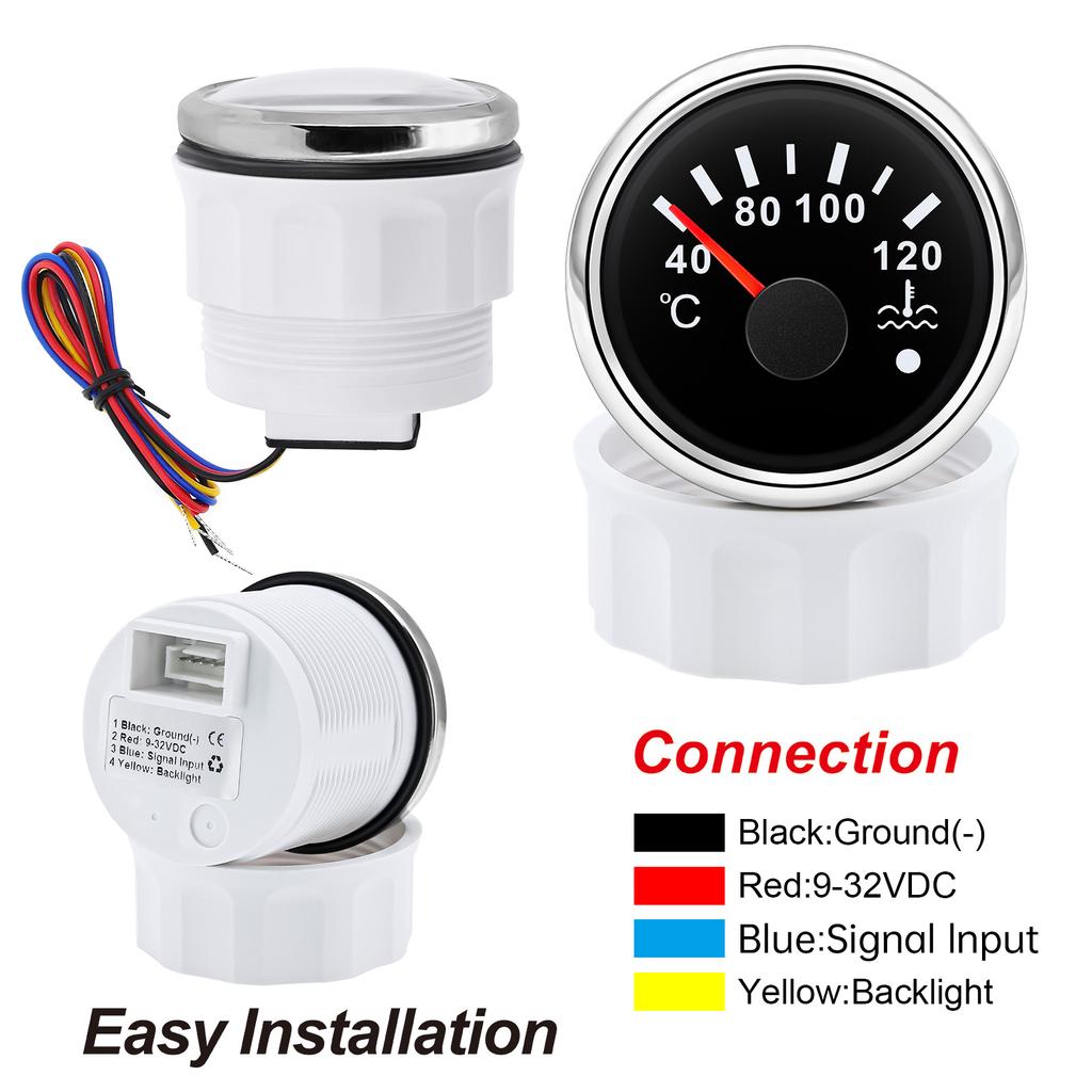 HD 2'' 52MM Wassertemperaturanzeige 12V /24V Fahrzeug Wassertemperaturanzeige für Boot Marine Auto Motorrad Sensoradapter 26-40MM