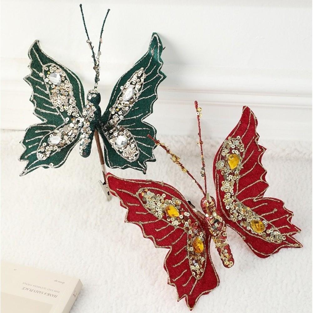 DIY Glitter Butterfly Christmas Flower Simulated Sequins Christmas Tree Decoration Exquisite Butterfly Pendants Christmas Tree