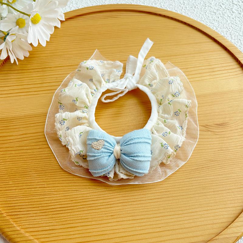 

1pc Autumn Dog Scarf Rustic Style Pet Scarf Cute Princess Style Cat Scarf Drool Towel Lace Bow S синий