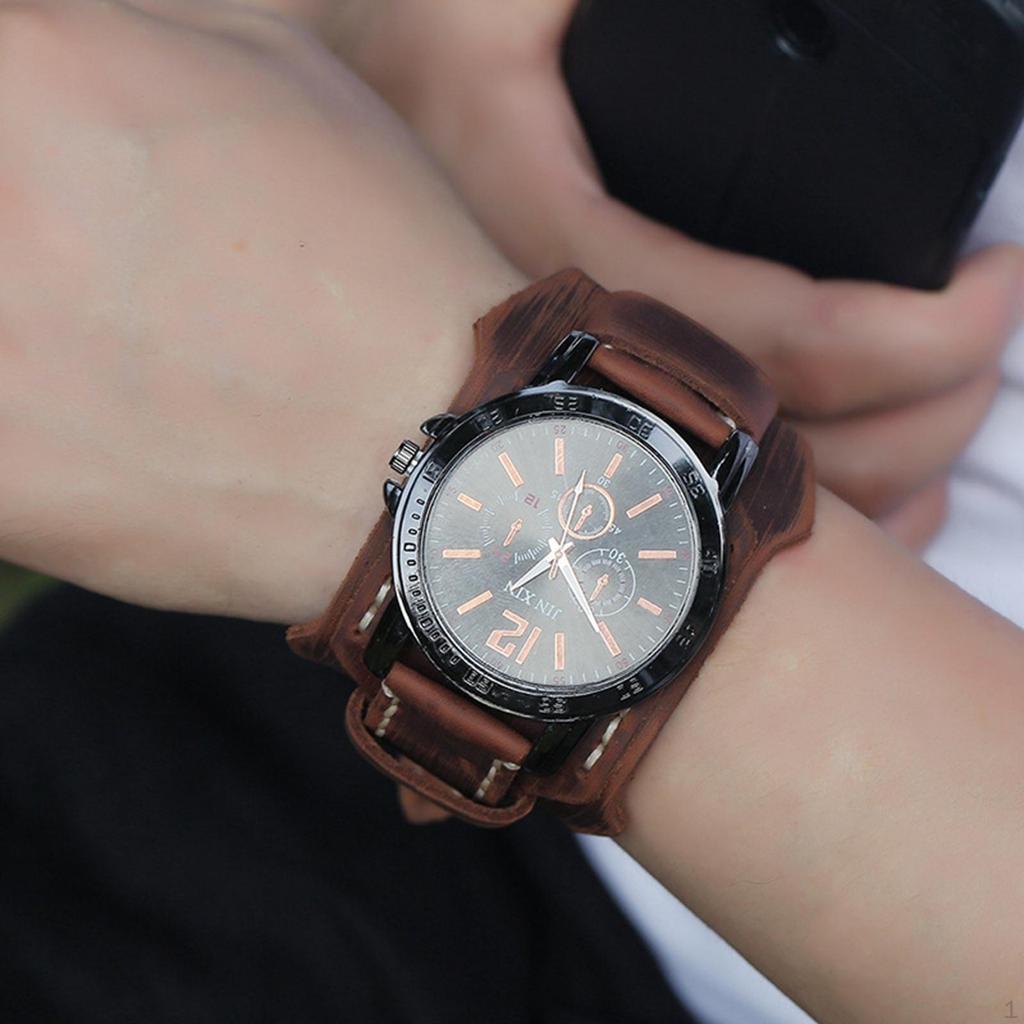 Men Wrist Watch Hip Hop Fashion Round Dial Leather Bracelet Male Wristwatch for Wedding