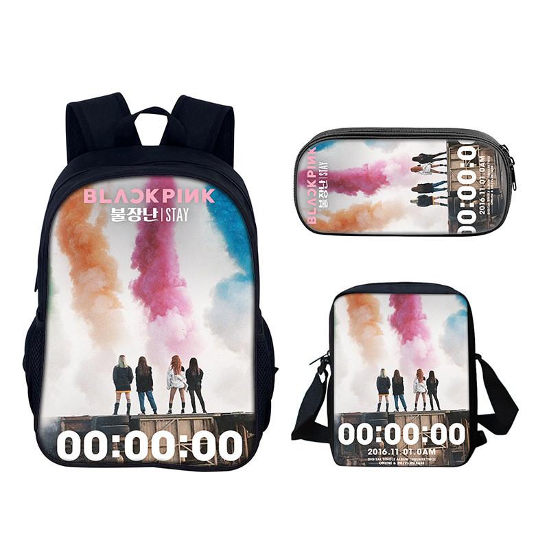 Set de Mochila Estudiantil Blackpink con Material de Nylon y Diseño Creativo para Uso Diario