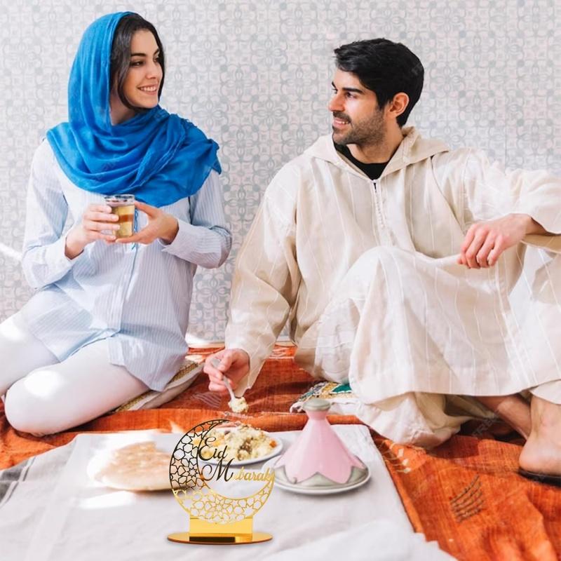 Ramadan Moon & Star Decorations – 1pc Eid & Ramadan Mubarak Decorations, Gold Islamic Tabletop Decor for Home, Party, Dinner, Mosque, Festival Display