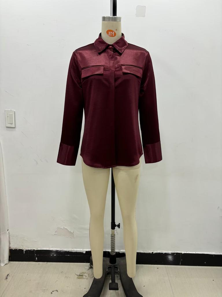 European and American women's clothing 1116 spring new lapel versatile retro double pocket long-sleeved shirt shirt