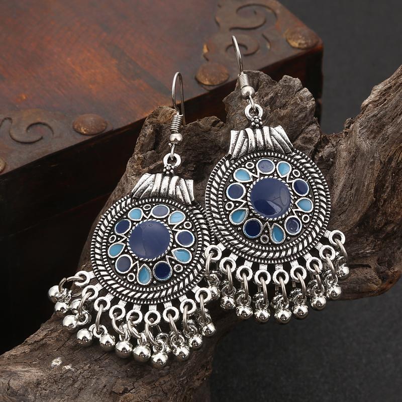 Trendy Ethnic Boho Vintage Drop Dangle Beads Tassel Earrings For Women Bohemian Enameled Indian Zircon Fashion Long Earrings