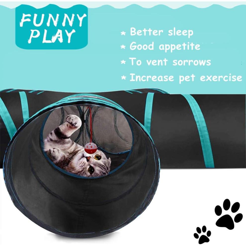 Paw-some Playground, Dangling Ball Toy Delight, Portable Cat Tunnel For Your Feline's Daily Dose Of Fun, Interactive Peek Hole, S-Shape Tunnel, Safe a