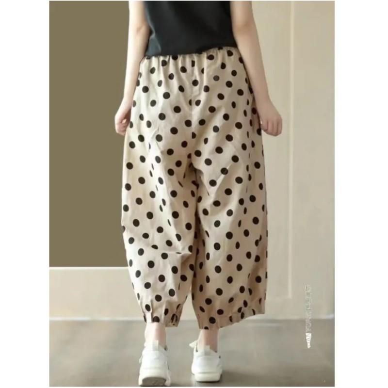 Women's Summer Loose Draped Thin Section Wide Leg Pants Polka Dot Design Casual Nine Minute Pants