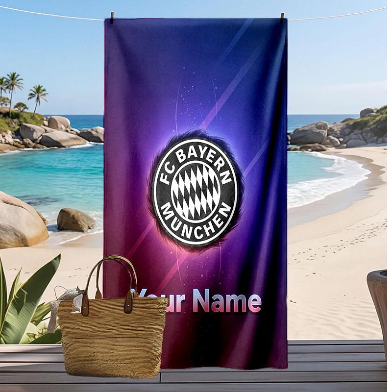 FC Bayern München Personalisiertes Bedrucktes Strandtuch Fußballlogo Unterstützung Benutzerdefinierter Name Text Absorbierendes Handtuch Für Sport Reisen Besonderes Geschenk