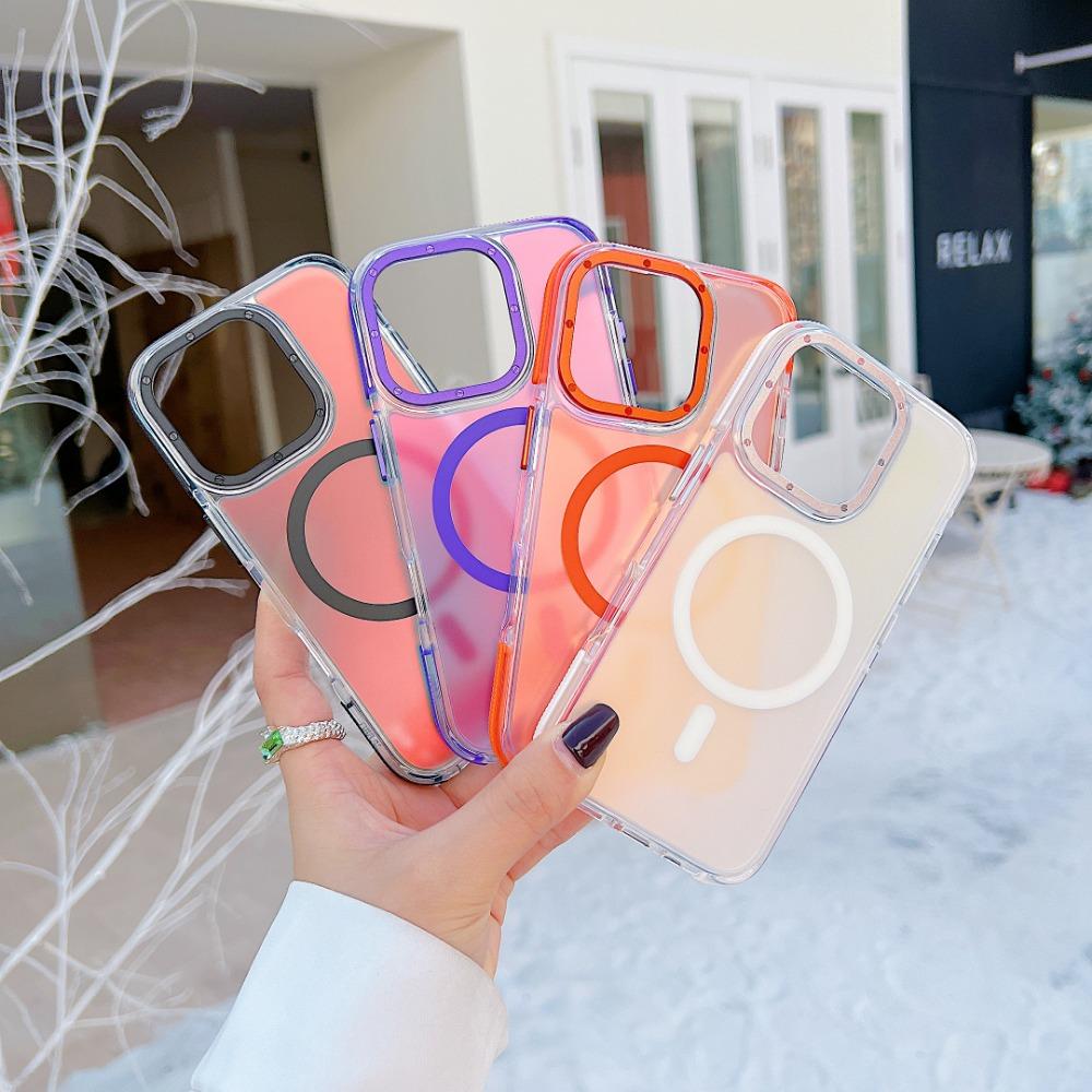 Luxury Color Metal Lens for MagSafe Magnetic Case For iPhone 16 11 12 13 14 Plus 15 ProMax Wireless Charging Discolour Cover