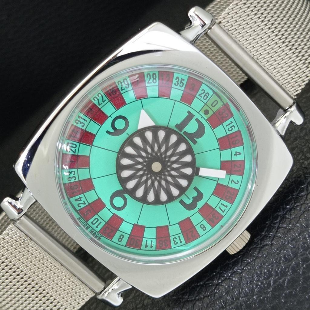 VINTAGE REFURBISHED HAND-WINDING ROULETTE SWISS MENS SEA GREEN WATCH A700921-5 R205a-a700921