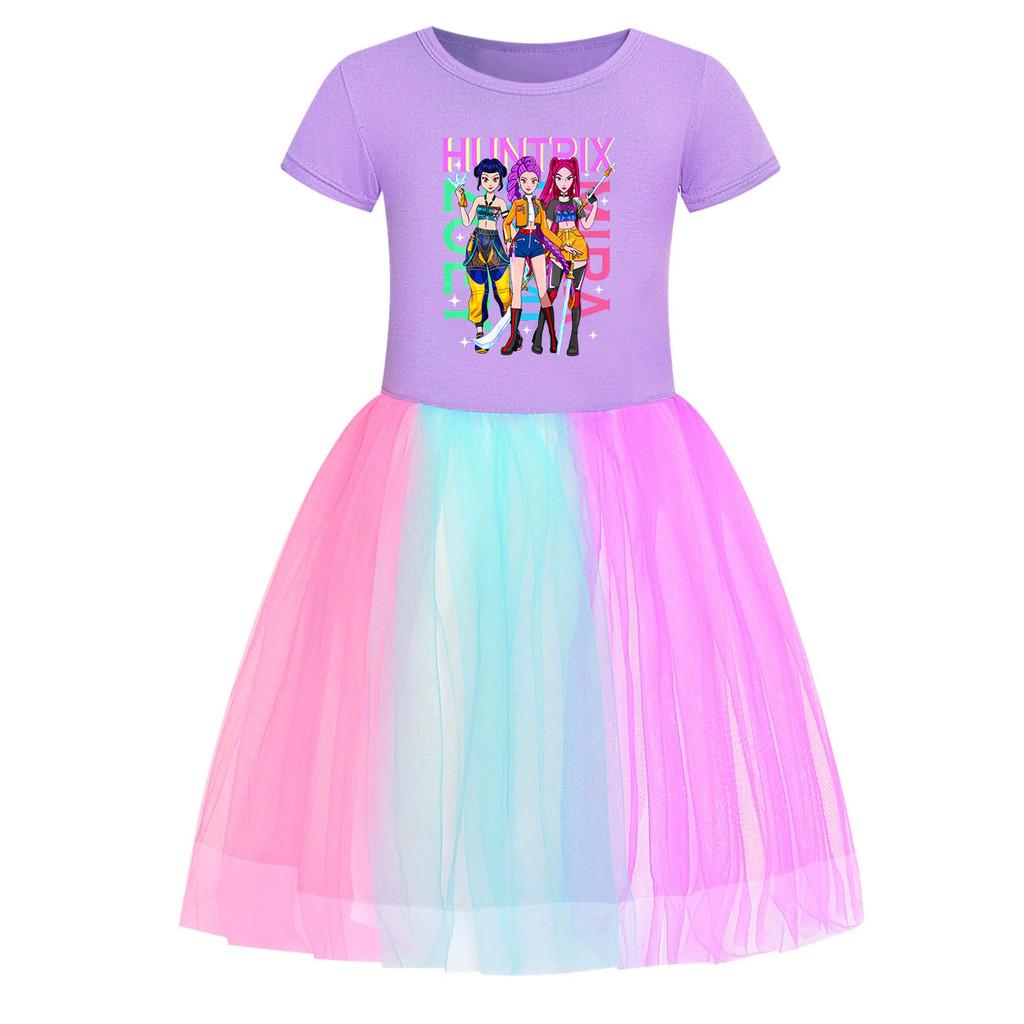 

4174 Fashion Kids Girls Rumi Zoey Mira Print Rainbow Dress 150cm фіолетовий