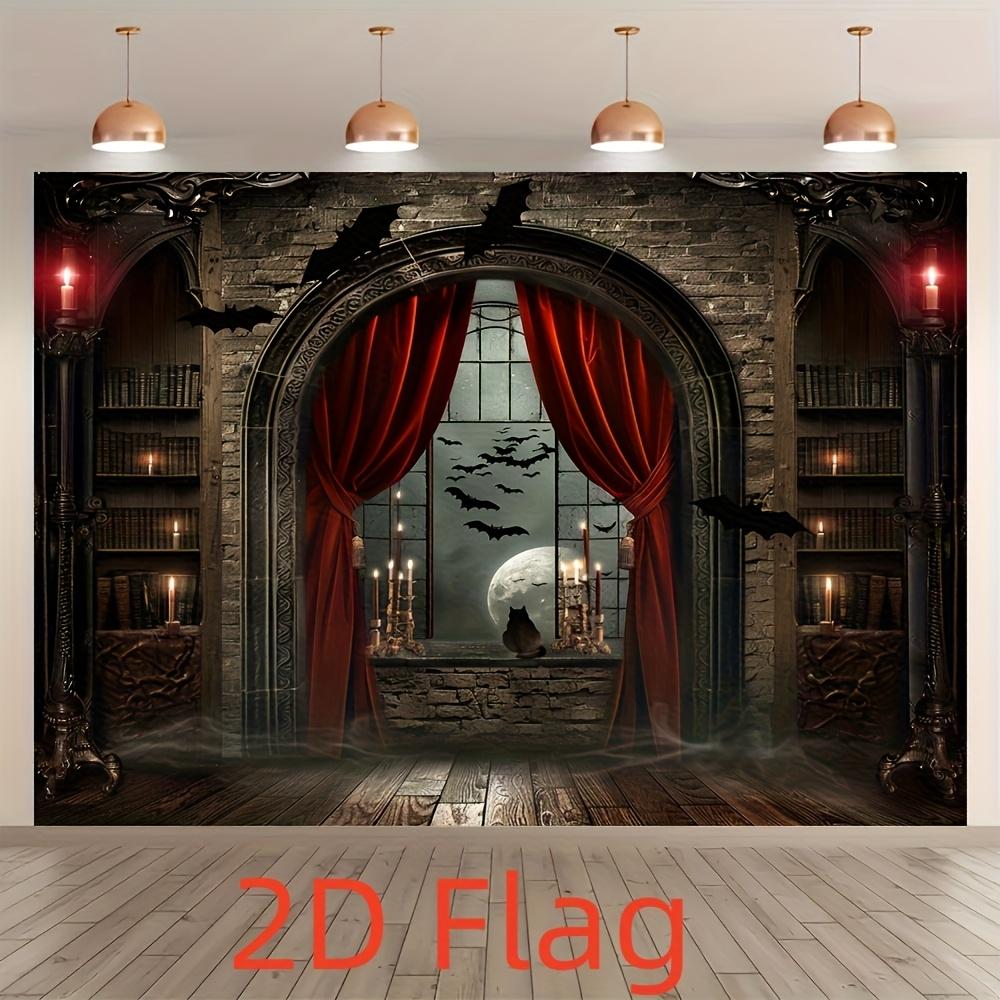 1 2D-Banner multifunktionaler Fotografie-Hintergrundstoff mit magischem Besen und Vampirschloss für Partys und Veranstaltungen