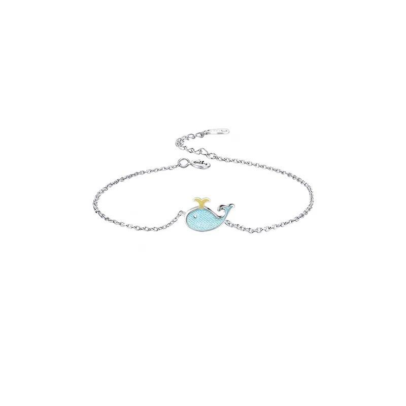 Women S925 Silver Plated Small Whale Simple Forest Style Bracelet Jewelry