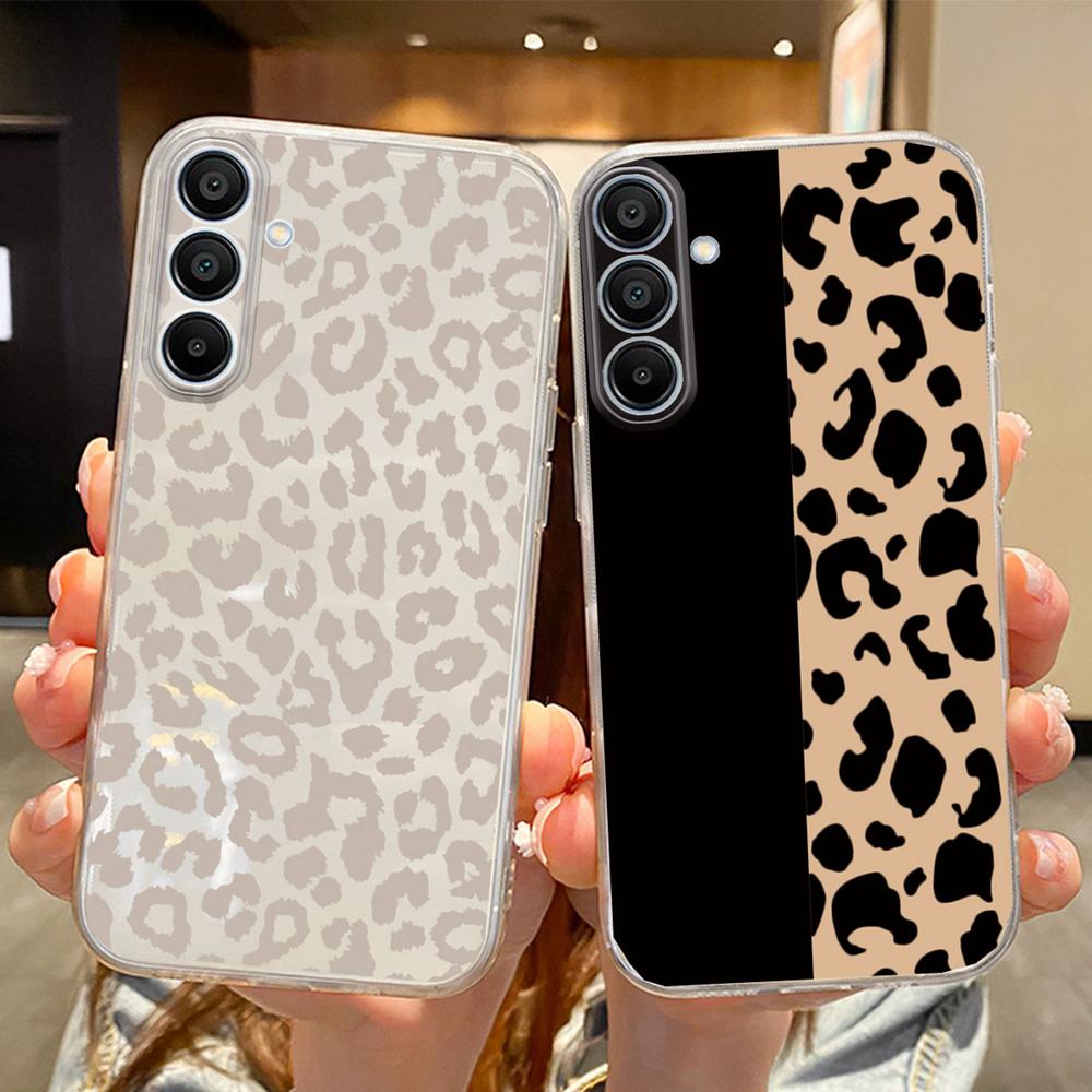 Artistic Blue Marble Black Leopard Print Phone Case For Samsung M33 M35 M34 M13 M14 M15 M53 M54 M55 M23 Clear Transparent Cover