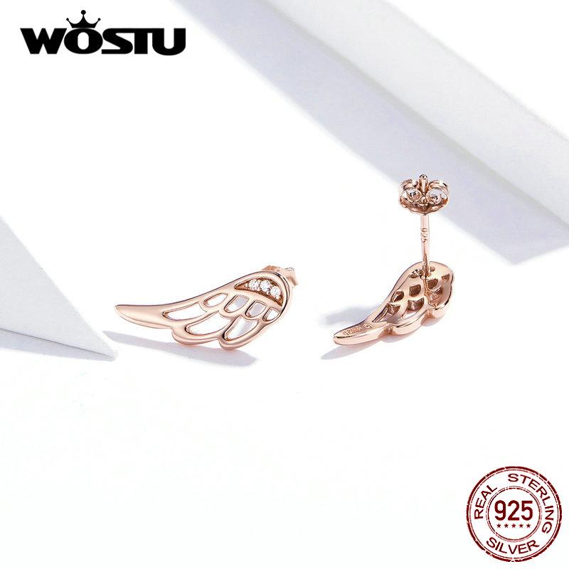 WOSTU Originální 925 Sterling Silver pírko Fairy Wings náušnice pro ženy Vánoční šperky