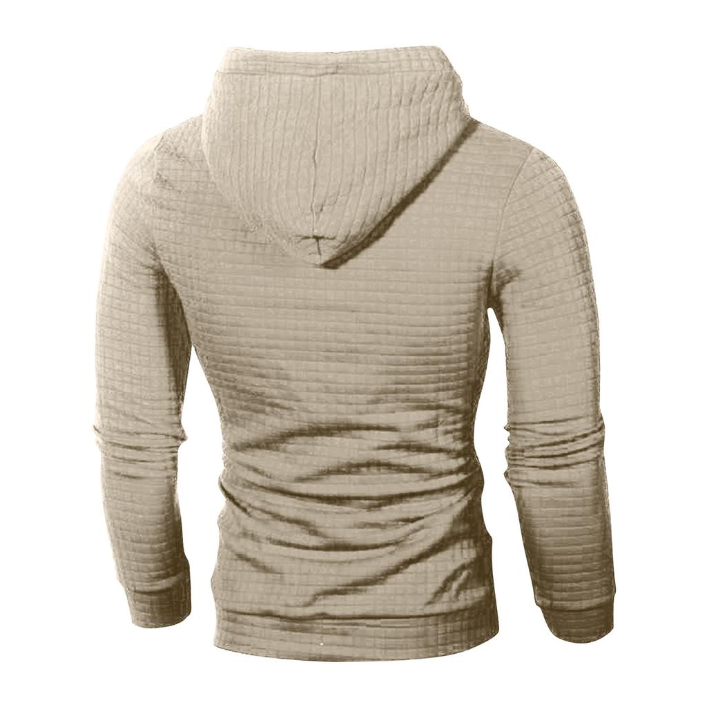 Men's Casual Solid-color Checkered Hoodie, Long-sleeved Hoodie, Sweatshirt And Jacket