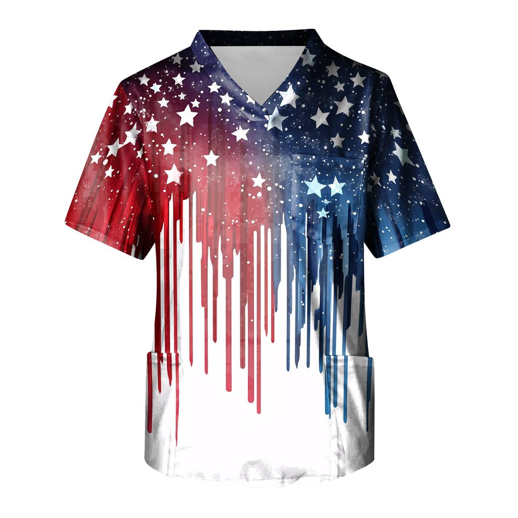 Men's Short Sleeve V-Neck  Print Chest Pocket Care Top