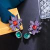 CMM Micro Paved Blue Cubic Zirconia Long Big Geometric Flower Drop Earrings Gold Color Bridal Dress Wedding Jewelry