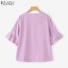 ZANZEA Womens Casual V-Neck Solid Color Loose Half Sleeve Blouse