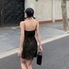 Women's Leopard Print Thin-strap Mini Dress Thin Strap V Neck Bodycon Dress Fitted Short One Piece Dress Suitable for Streetwear and Nighttime Outings