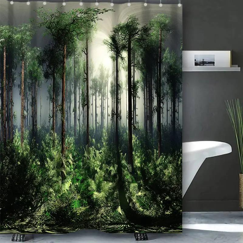 

Natural Scenery Coconut Trees Bathroom Landscape Shower Curtain Waterproof With 12 Hooks Home Deco W60H190(CM)-1 Pcs