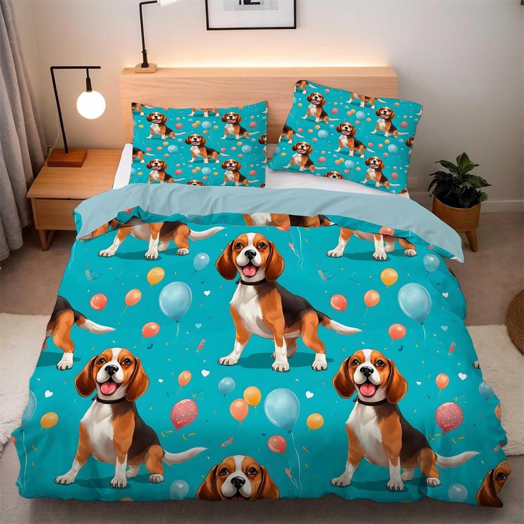 3D Dogs and Black Cats Bedding Set with Pillow Case,Animal Printed Single Duvet Cover Set,Reversible 2 Side Kids Duvet Cover Set