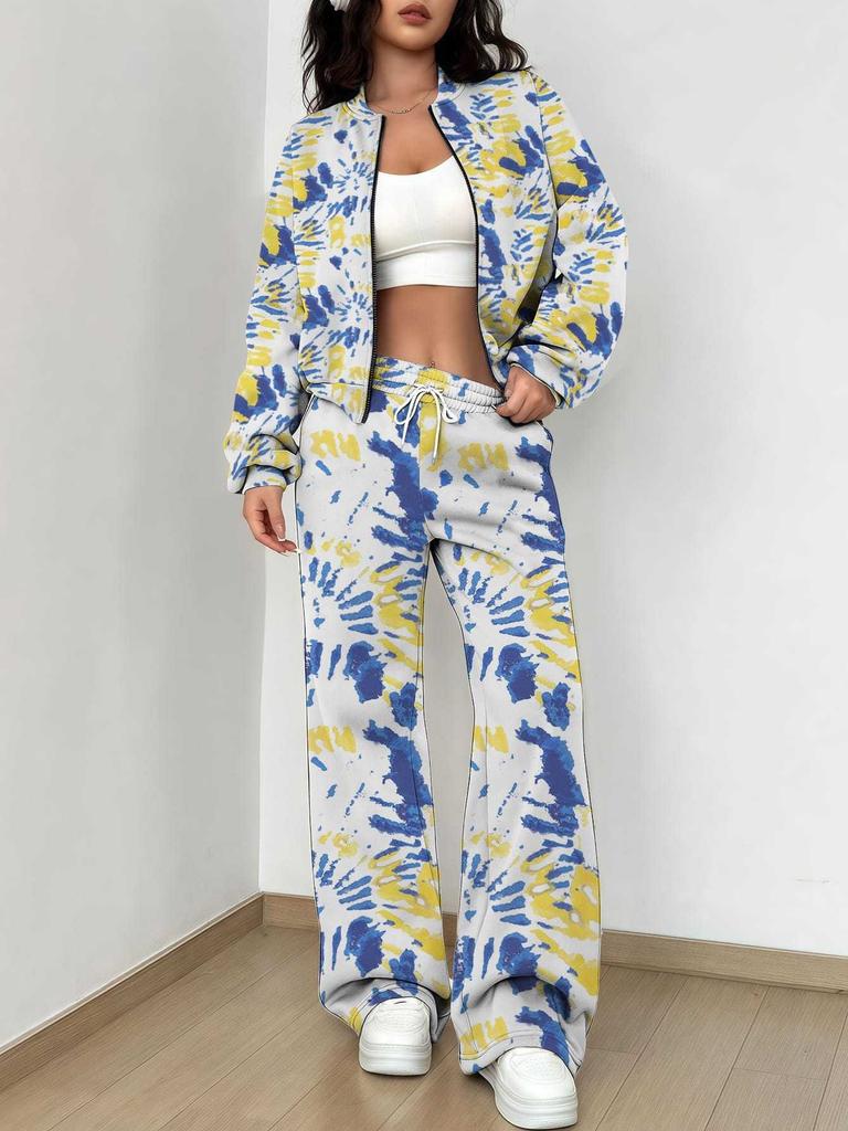 Color Tie-dye Autumn and Winter New European and American Women's Clothing Striped Printing Suit Women