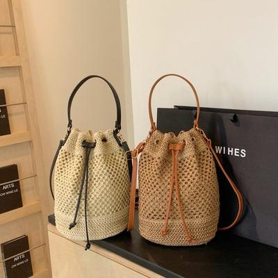 Hollowed-out Handheld Drawstring Style Women's Woven Vintage Fashion Niche Versatile Shoulder Crossbody Bucket Bag