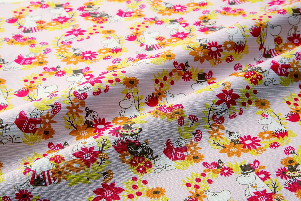 Sanbi Moomin Furoshiki Approximately 50cm Garland Cotton Shantung (Wrapping Cloth), Wide, Pattern, (Pink)