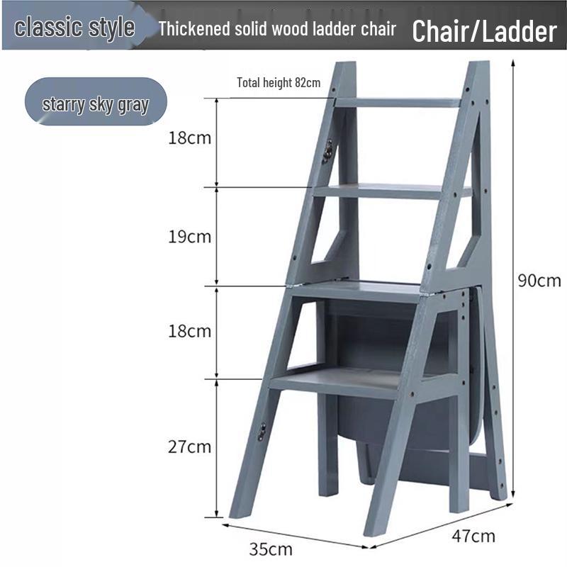 Solid Wood Multifunctional Folding Ladder-Chair: Indoor Portable 4-Step Stool & Climbing Ladder