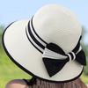 New French Style Women Summer Sun Beach Flat Straw Hat Kawaii Vacation Panama Straw Woven Small Top Hat White Ribbon Bow Gorras