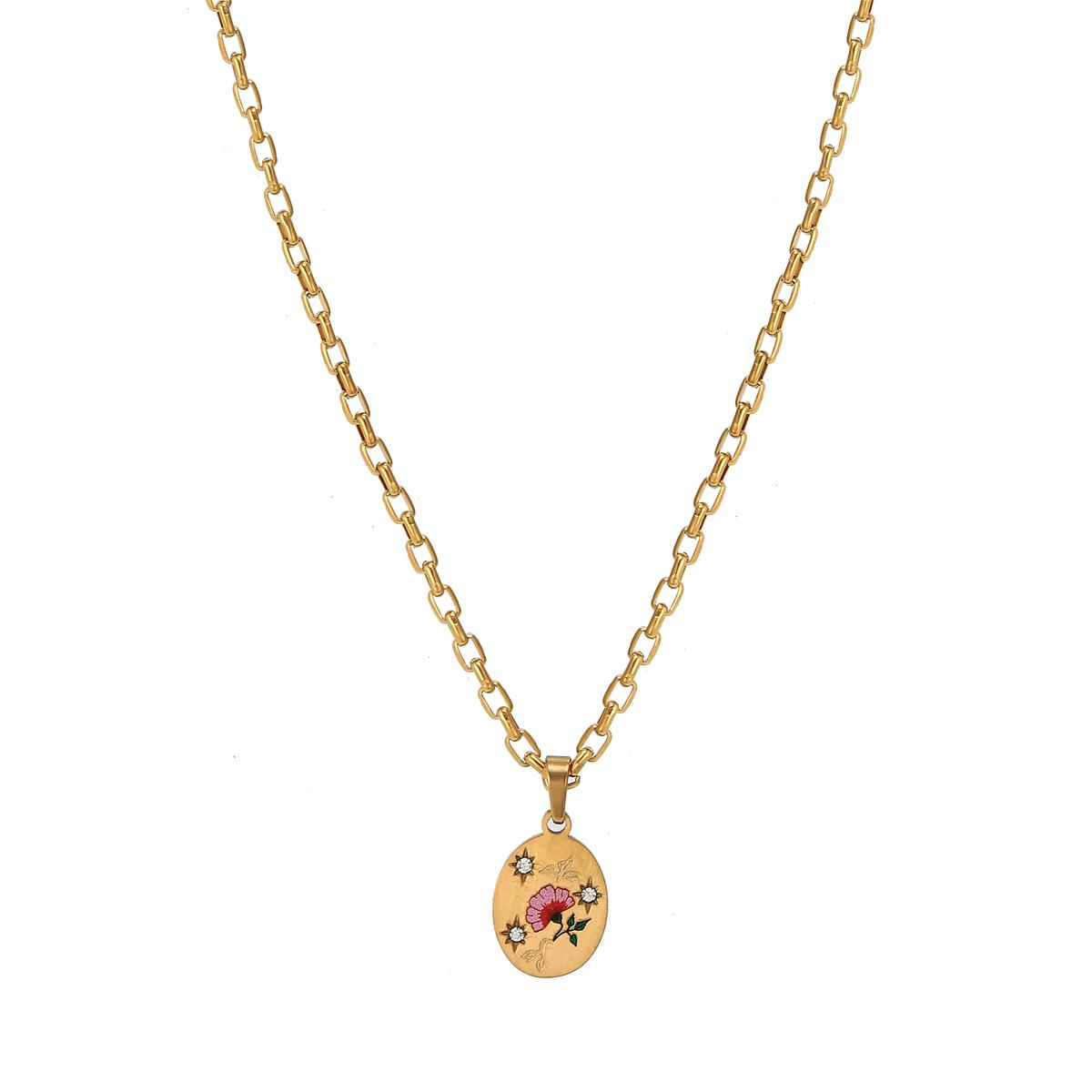 Stainless steel painted light luxury pendant necklace hand-painted flower heart pendant sweater chain 45cm