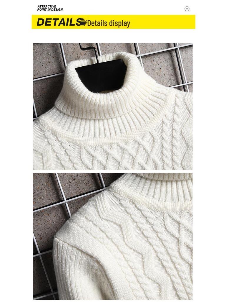 Men's Solid Color Jacquard Knit High Collar Double Lapel Sweater