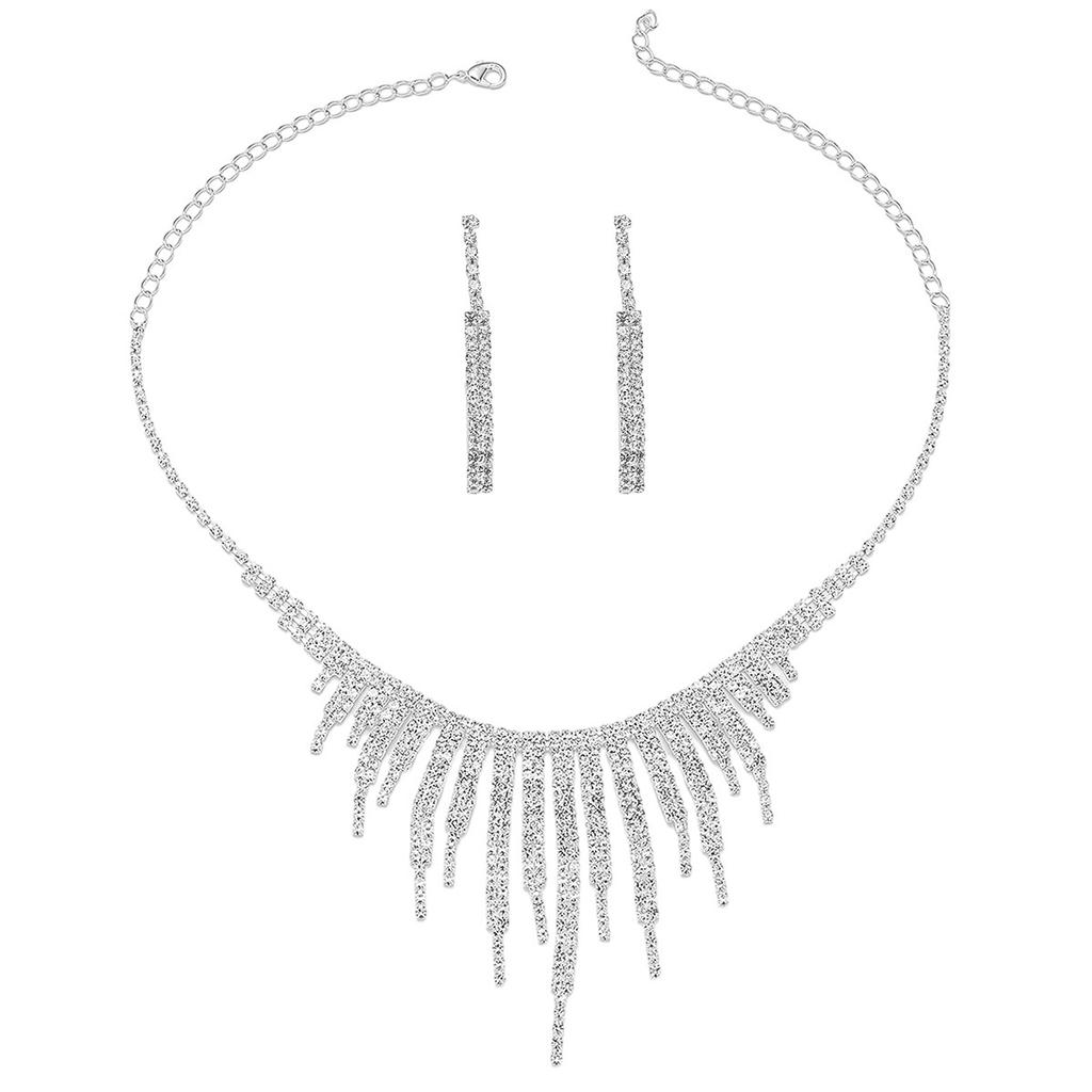 Tednding Fashion Rhinestone Simple Necklace Earrings Fine Jewelry Set for Women