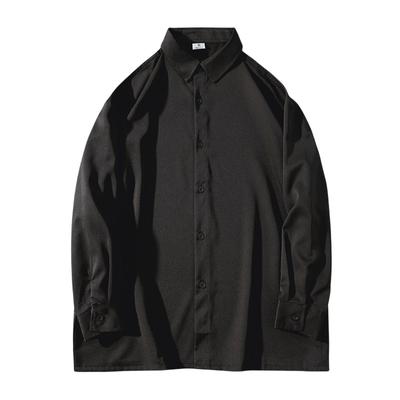 Long Sleeved Black Loose Drape Cool Ice Silk Non Ironing Shirt