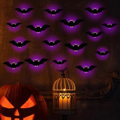 Yousheng 16 Pcs Lighted 3D Bat Sticker LED Halloween Bat Decorative Wall Sticker Light Up Glowing Bat Clings for Bedroom Window Wall Decor