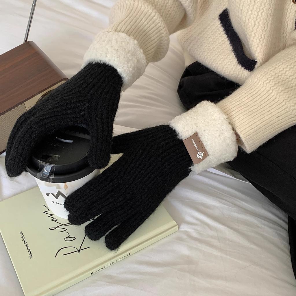 Full finger Touch Screen Thickened Warm Woolen Knitted Gloves for Autumn and Winter New Style Finger Separated Cycling Hand Protection for Women