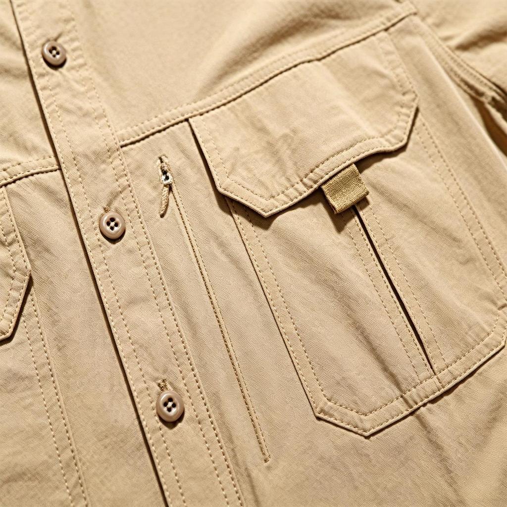 Men's Vintage Work Shirt Short Sleeve Casual Loose Fit Button Down Shirt with Chest Pockets Lightweight Breathable Fabric for Outdoor Activities