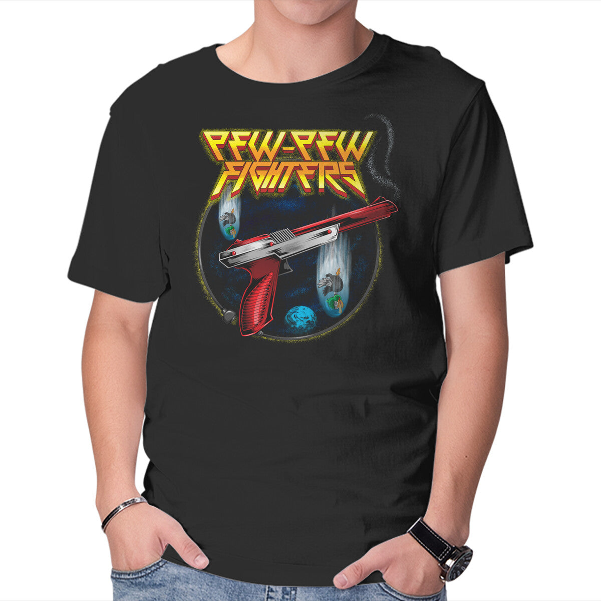 Unisex Crew Neck T-Shirt Pew-Pew Fighters Graphic Short Sleeve Casual Tee S