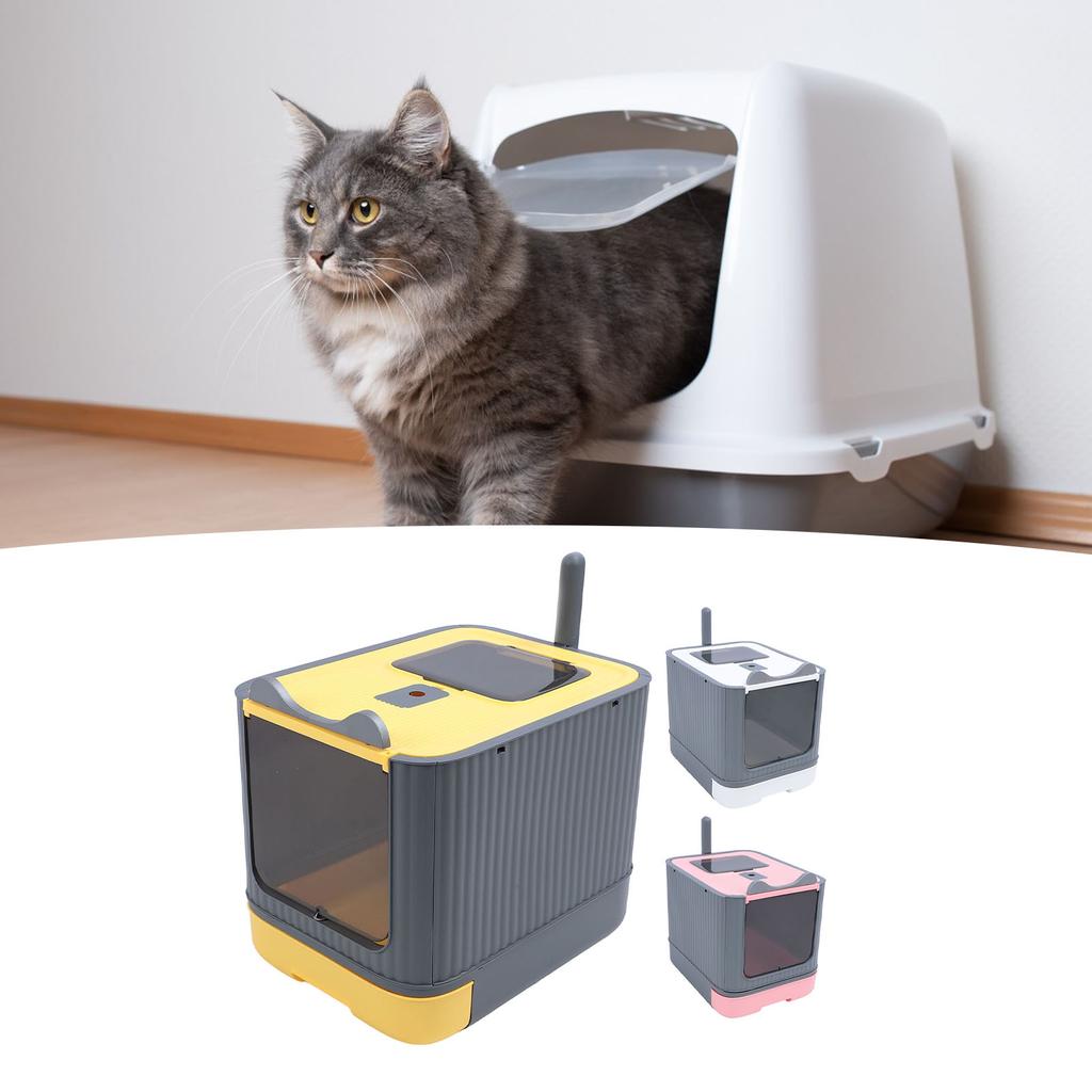Enclosed Cat Litter Box Large Capacity Top Entry Odor Control Plastic Covered Kitty Litter Box for H