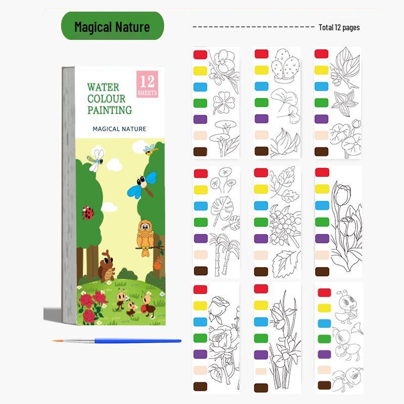 English Children s Watercolor Coloring Book with Paints – Animals & Princess Theme