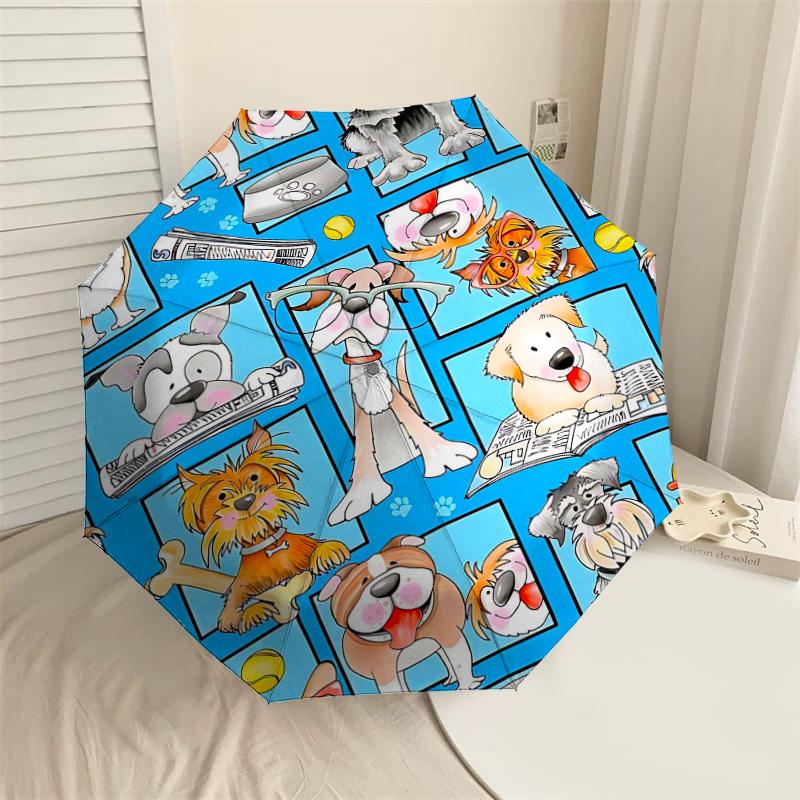 

1PC Dogs Print Umbrella-8-Rib Reinforced Portable Folding Travel Suitable for All Seasons Outdoor Daily Use -J0357