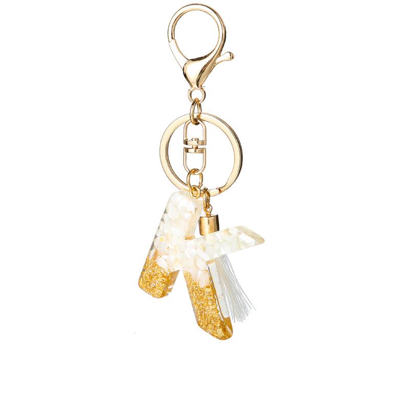 White Tassel Crystal Resin Stone Gold Foil Keychain Classic Retro Fashion Bag Accessory Practical Durable Backpack Hanging Charm