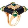 Wosikate Women'S Ring Vintage Emerald Glazed Black Onyx 18K Gold Plated Elegant Ladies Ring Wedding Jewelry Anniversary Gifts