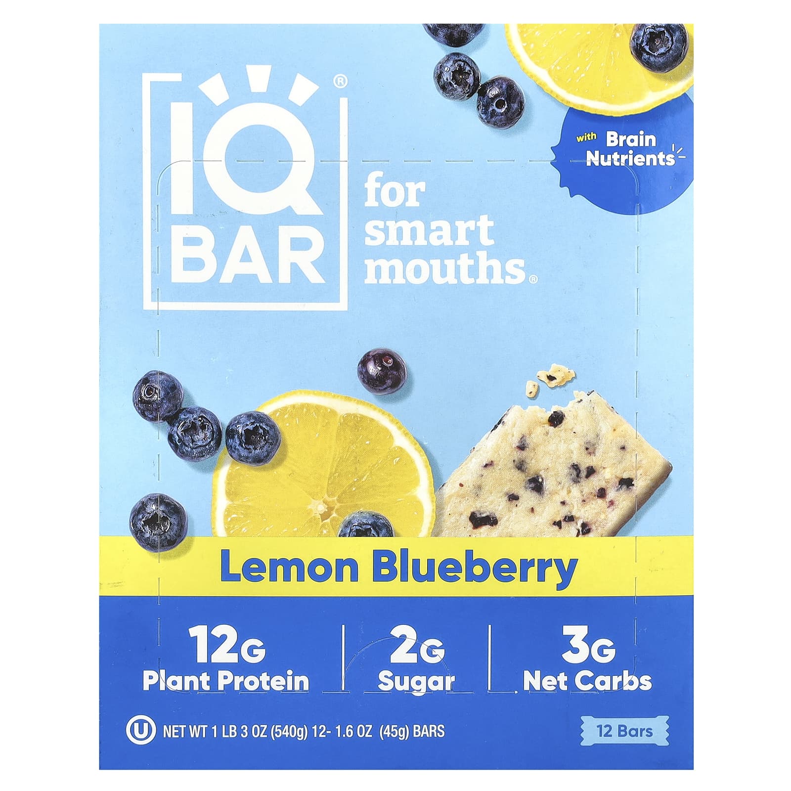 

Plant Protein Bar, Lemon Blueberry, 12 Bars, 45G (1.6Oz) Each