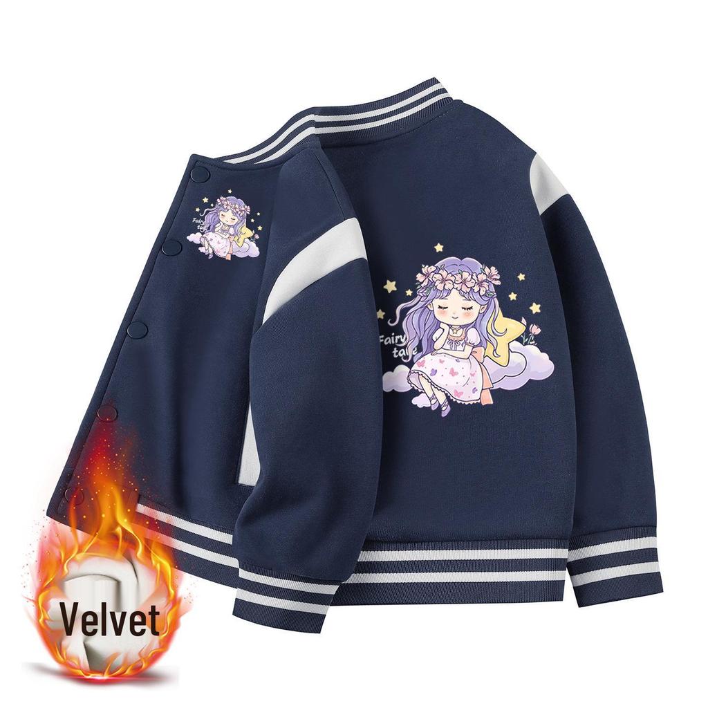 Girls' Fleece-Lined Baseball Jacket for Autumn/Winter 2026 - Thickened, Medium & Large Sizes
